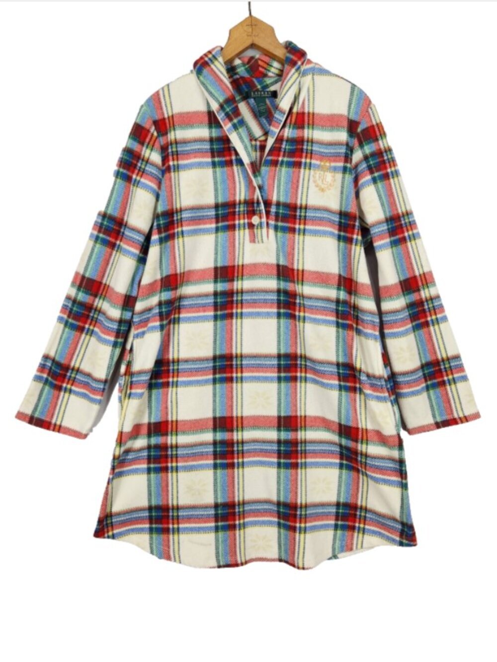 Lauren Ralph Lauren LRL Holiday Plaid Fleece Nightshirt Womens XL Shawl Collar